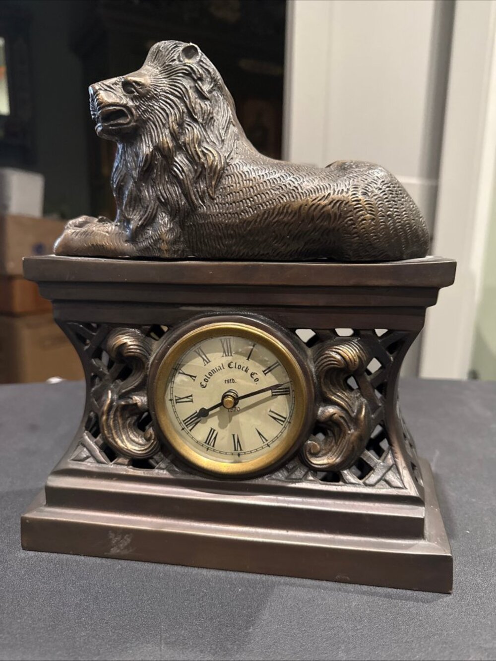 Colonial Clock Company Vintage Lion Clock 11 Inches Tall Heavy 7.5 #